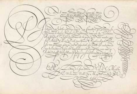 Writing example: Al muy honrado, Thrésor litéraire, Spieghel der schrijfkonste, print, albumblad,