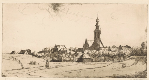 Veere (original title on object), print, The Zeeland city of Veere with the town hall to the right