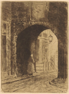Gevangenpoort in The Hague, print, A woman walks under the gate., printmaker: Willem Adrianus