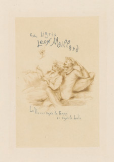 Ex libris Leon Maillard, Ex libris by Leon Maillard, print, bookplate, A reading woman leans