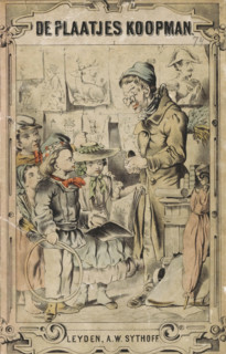 The Picture Merchant, Four children at a print dealer, wrapper, print, Prints hang on a line