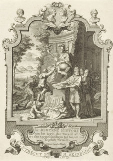 Cartouche with allegory on the end of the Roman Empire, Title page front: Kornelis Westerbaen,