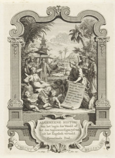 Cartouche with allegorical representation with History, Title page for: Kornelis Westerbaen,