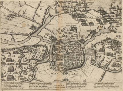 Siege of Haarlem, 1572, Series 6: Dutch Events, 1571-1576, print, album page, Map of the city of