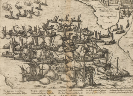Naval Battle off Bergen op Zoom, 1574, Series 6: Dutch Events, 1571-1576, print, album page, Naval