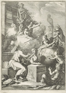 Title page for: Jacob Campo Weyerman, The Transparent Hermit, 1764, Allegorical representation with