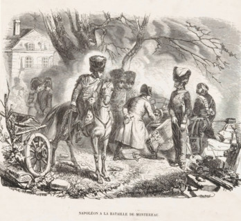 Napoléon a la bataille de Montereau, Napoleon at the Battle of Montereau, print, Napoleon stands