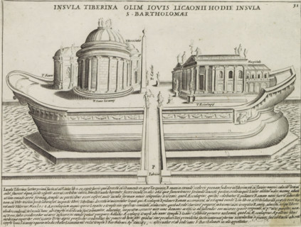 Tiber Island in Rome, Insula Tiberina olim Iovis licanii hodie insula S. Bartholomaei, Antiquae
