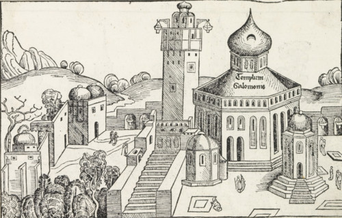 View of Jerusalem, Liber Chronicarum, print, book illustration, pastedown, View of the city of