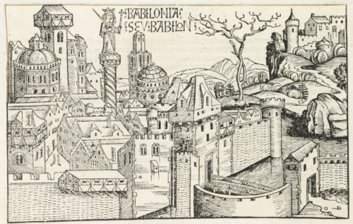 Babilonia Seu Babilon, View of Babylon, Liber Chronicarum, print, album page, book illustration, A