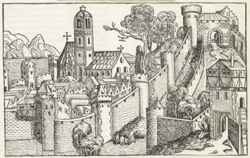 View of Themiscyra, Liber Chronicarum, print, album page, book illustration, A view of a city. Here