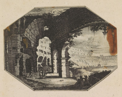 Interior of the Colosseum in Rome, print, album page, Octagonal print with the interior of the