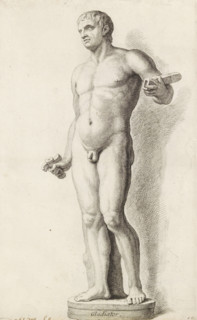 Sculpture of a gladiator, Gladiator, print, album page, Series number, 10, 98, Classical sculpture