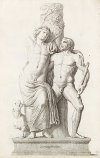 Hermaphroditus, Sculpture of Bacchus, with satyr and panther, print, album page, Series number, 13,