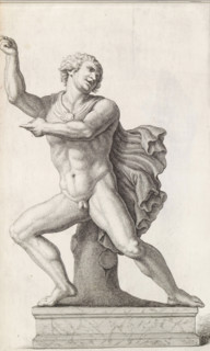 Sculpture of a naked man with a travel cloak, print, album page, Series number, 15, 98, Classical