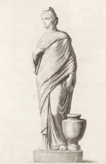 sculpture of a standing woman with water jug, print, album page, Series number, 16, 98, Classical