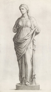 Sculpture of a woman in a tunic, print, album page, Series number, 18, 98, Classical sculpture of a