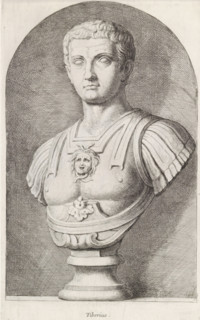 Tiberius, Bust of Emperor Tiberius, print, album page, Series number, 24, 98, Classical bust of a