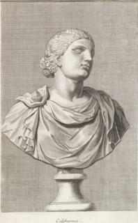 Bust of Calpurnia Pisonis, Calphurnia, print, album page, Series number, 25, 98, Classical bust of