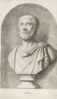 Bust of Milenus, Milenus, print, album page, Series number, 30, 98, Classical bust of a bearded man