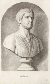Octavia, Bust of Emperor Hadrian, print, album page, Series number, 37, 98, Classical bust of a