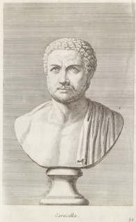 Caracalla, Bust of Emperor Caracalla, print, album page, Series number, 38, 98, Classical bust of a