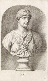 Aristea, Bust of Aristea, print, album page, Series number, 43, 98, Classical bust of Aristea with