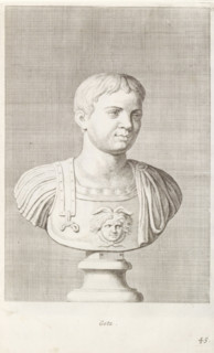Geta, Bust of Emperor Geta, print, album page, Series number, 45, 98, Classical bust of a man in