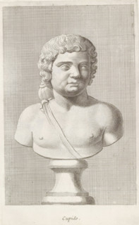 Bust of Amor, Cupid, print, album page, Series number, 50, 98, Classical bust of a boy with a tube