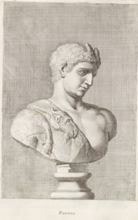Faunus, Bust of Pan, print, album page, Series number, 51, 98, Classical bust of Pan with a goat
