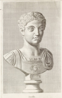 Lucilla, Bust of Lucilla, print, album page, Series number, 54, 98, Classical bust of a young man.,