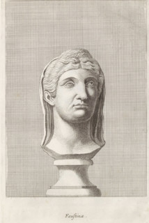 Faustina, Bust of Faustina, print, album page, Series number, 55, 98, Classical bust of a woman.