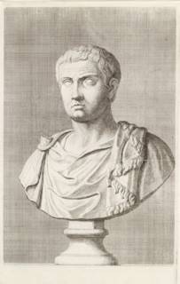 Bust of a young man in a toga, facing left, print, album page, Series number, 68, 98, with a series