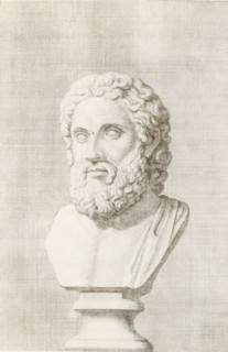 Bust of a bearded man, facing left, print, album page, Series number, 75, 98, with a series of