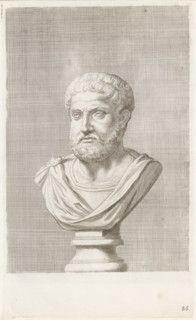 Bust of a bearded man, facing left, print, album page, Series number, 86, 98, with a series of