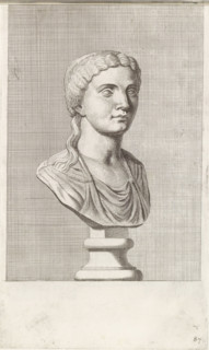 Bust of a woman with a ponytail, print, album page, Series number, 87, 98, with a series of prints