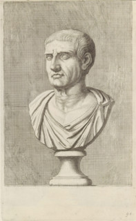 Bust of a man in a toga, facing left, print, album page, Series number, 90, 98, with a series of