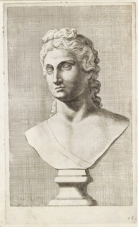 Bust of Apollo or Diana, print, album page, Series number, 96, 98, with a series of prints after