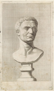 Bust of a young man, facing right, print, album page, Series number, 98, with a series of prints