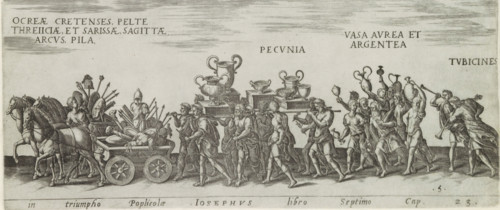 In triumpho Poplicolae, Iosephus libro Septimo Cap. 23, Triumph procession with wagons carrying war