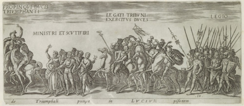 Triumph procession with soldiers and ministers, The triumphali pompa in Lucium pisonem, Roman