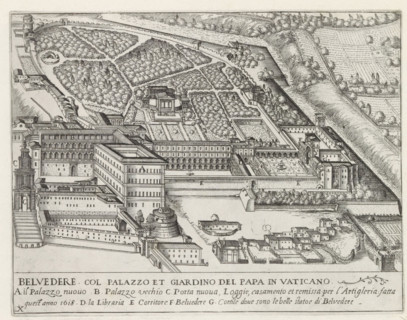 Cortile del Belvedere, the Apostolic Palace and the gardens in Vatican City, Belvedere col palazzo