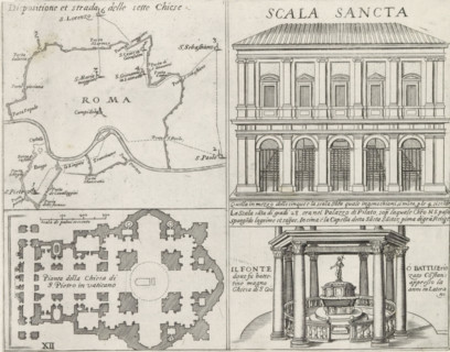Map of Rome, the Holy Stairs, St. Peter's Basilica and the Lateran Baptistery, Monuments and