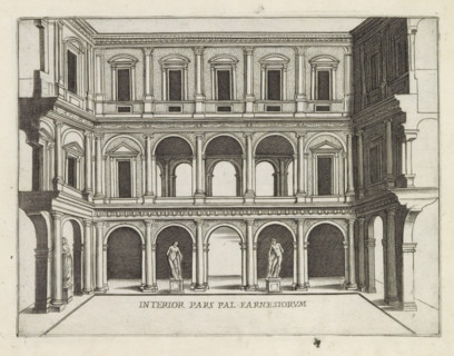 Interior pars Pal. Farnesiorum, Courtyard of Palazzo Farnese in Rome, Famous buildings in Rome and