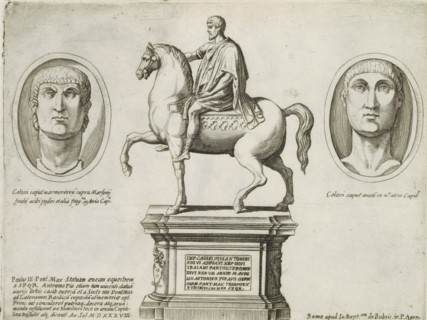 Portrait busts of Emperor Constantine and the equestrian statue of Emperor Marcus Aurelius,