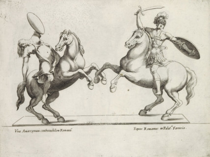 Sculptures of an Amazon on horseback and a Roman soldier on horseback, Sculptures from antiquity,