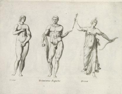 Sculptures of Venus, Emperor Augustus and Diana, Sculptures from antiquity, print, album page,