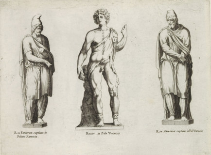 Sculptures of Dacian prisoners and the god Bacchus, Sculptures from antiquity, print, album page,