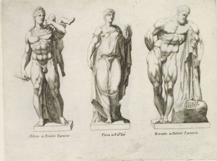 Sculptures of Atreus, Flora and the Farnese Hercules, Sculptures from antiquity, print, album page,
