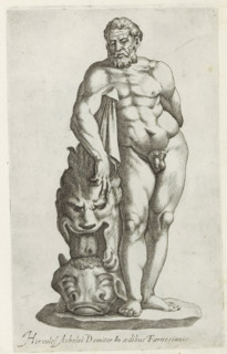 Sculpture of Hercules leaning on the bull of Crete, Sculptures from antiquity, print, album page,